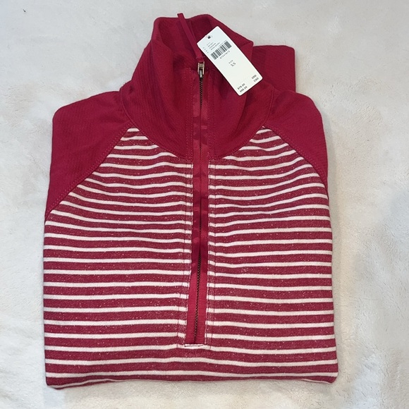 NWT Anthropologie (Pilcro) pink and White Striped Quarter-Zip Pullover, cropped - Picture 4 of 4
